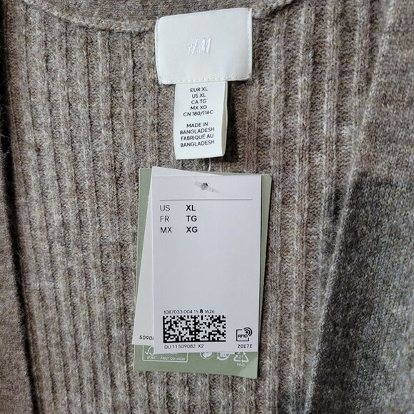 H&M Women's Ribbed Long Cardigan XL Recycled Polyester Blend Gray NWT - Picture 3 of 4